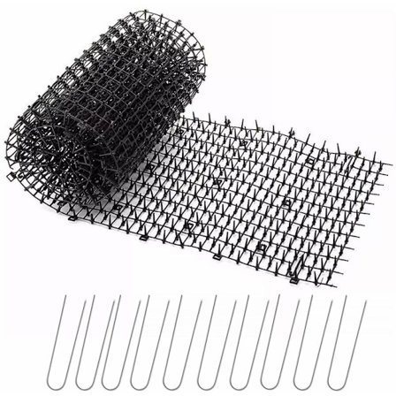 Anti-kat pigge havemåtte 200 x 28 x 1,8 cm med 10 metalpigge, sort