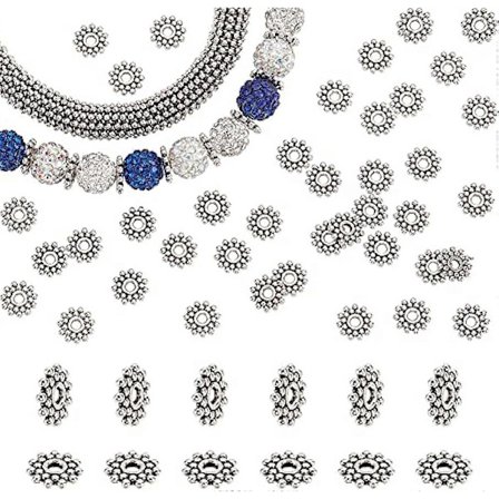 400 stk Blomster Spacer Perler Antikk Sølv Daisy Perler Tibetansk Legering Metall Løse Perler Spacere for Armbånd Halskjede
