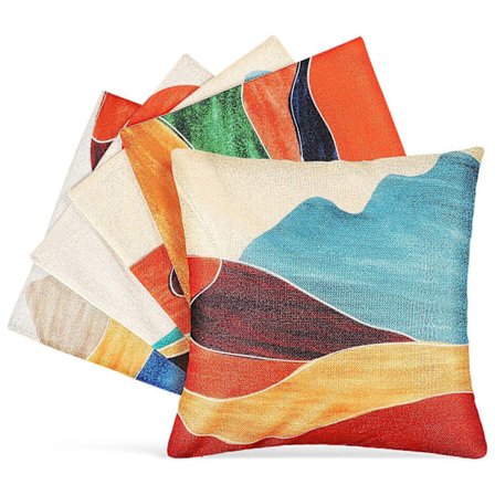 4 stk. putetrekk abstrakte sol landskapsmaleri lin putetrekk for hjemmedekorasjon