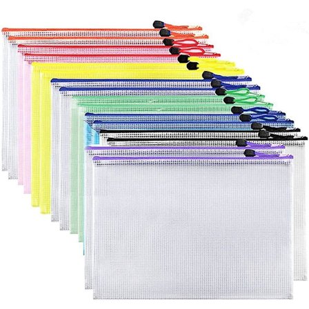 16 Pieces Document Bag Mesh Bags Set Din A4 Zipper Bags Plastic Zip Pouches Gift