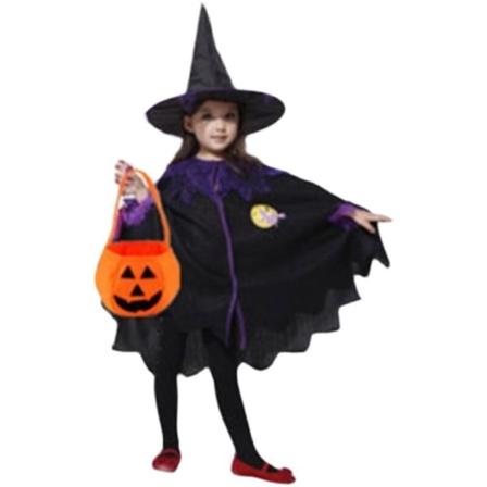 Halloween barnkostymer häxkappa cosplay söt vampyr maskerad Cloak+hat+pumpkin bag 170cm