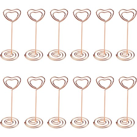 12 st Place Card-hållare, Hjärtaformade Bordskortshållare, Memo-hållare Stativklämma, Foto-klämma Stativ (Roséguld)