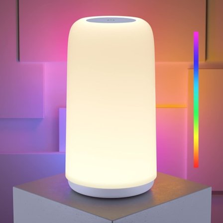 /EA/Touch Sänglampa, [Snygg Design & RGB-läge] 3-vägs Dimbar Liten Lampa för Sovrum, LED-lampa med Varmvitt Ljus, Multi-Co