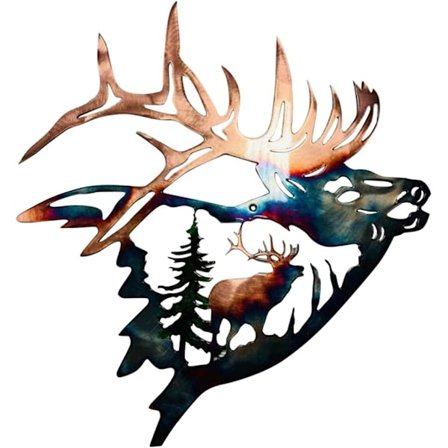 Hageskulptur, Metallveggdekor Elg i trehengende skulptur fo