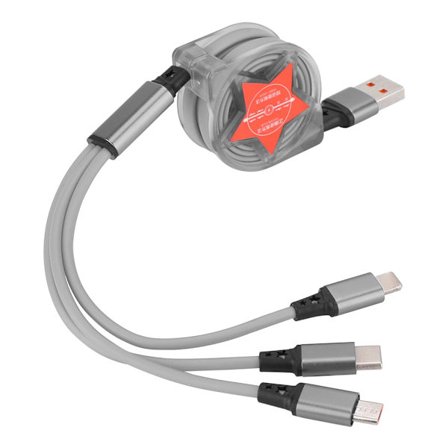3-in-1 sisäänvedettävä latauskaapeli IOS Type C USB hopea punainen tähti