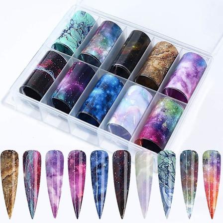 Marmor Nail Art Folier Transferklistermärken Marmorsten Nail Foil Limklistermärken 10 Rullar Folier Transfer Holografisk Stjärnhimmel Marmormönster 