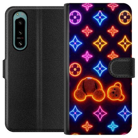 Kompatibel Tegnebogsetui til Sony Sony Xperia 5 IV Neonfarvet luksusmønster med glødende teddybjørn i pop art-æstetik
