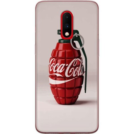Kompatibelt Mobildeksel til OnePlus OnePlus 7 Kunstnerisk illustrasjon av Coca Cola granateple i rødt og grønt, pop art inspirert motiv med lekende