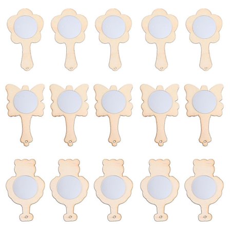 Høy kvalitet 15 stk. Mini Speil i Tre DIY Maling Speil DIY Speil (Tilfeldig Stil)