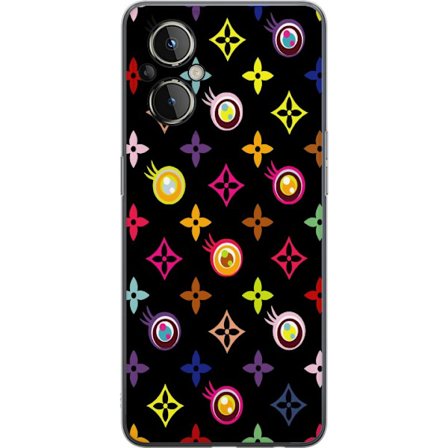 Kompatibelt Mobilskal till OnePlus OnePlus Nord N20 5G Färgstarkt mönster med geometriska symboler och ögon på svart bakgrund, pop art inspirerad