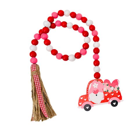 Valentinsdag Treperlekrans med Dusk Nissebil Hjerteetiketter Gårdshus Rustikk Naturlige Perler Bryllupsdekor