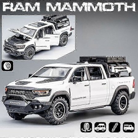 1:32 Dodge RAM Mammoth Pickup Truck Off Road Legeringsleksaksbil Modell Ljud & Ljus Dra Tillbaka Samling Gåva För Pojkar Barn