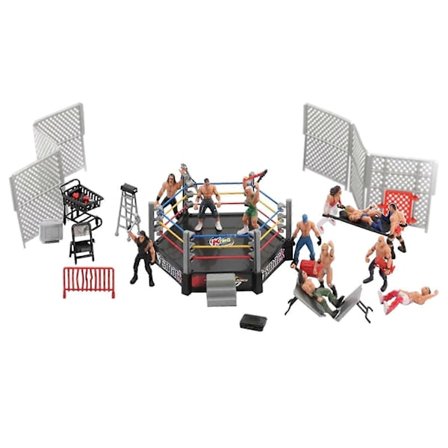 33-delt Wrestling Legesæt til Børn, WWE Wrestler Warriors Legetøj med Ring & Realistiske Tilbehør, Sjove Miniature Kampfigurer (FMY)