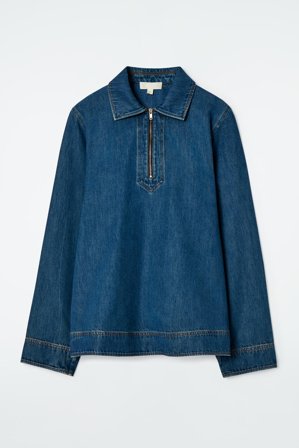 COS Frauen Bluse Aus Denim Mit Kurzem Reissverschluss in Blau