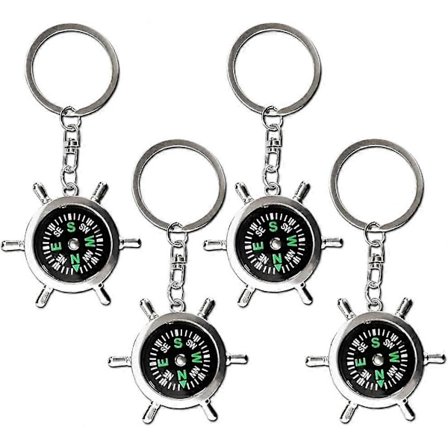 4 STK Kompass Nøkkelring Nøkkelring Rorform Bærbar Metallkompass Nøkkelring for Kvinner Menn Bursdag Suvenir Gave