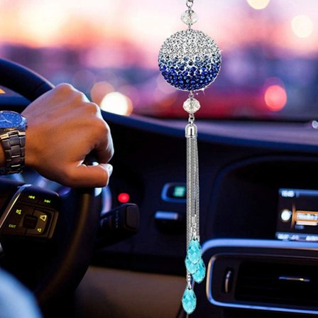 Bilhänge män och kvinnors bil interiör backspegel bil kristall diamant smycken hänge rund diamant kristall hänge (blå)