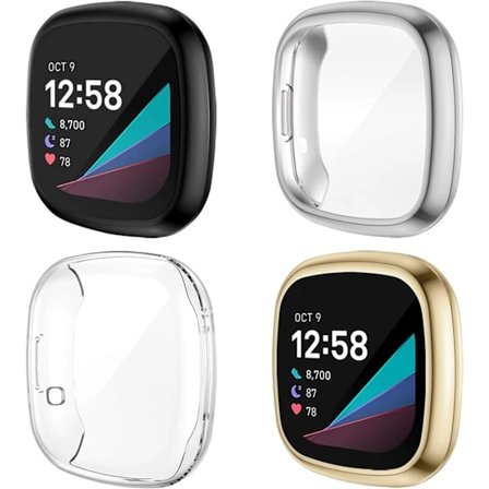 4-pack kotelo yhteensopiva Fitbit Sense / Versa 3:n kanssa, pehmeä TPU-pinnoitettu puskuri täyspeittävä suoja