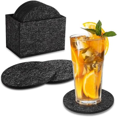 10 kpl huopaisia lasinalusia, lasinaluset säilytyslaatikolla