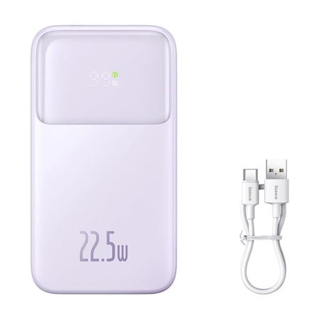 Baseus Comet Series powerbank med skjerm 10000mAh 22,5W - lilla + USB-A / USB-C-kabel