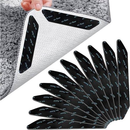 10 stk sett med sklisikre teppe strippere (trapesformet 130x25x2mm), gjenbrukbare teppehjørneklips, sterke teppeputer for tre- og harde gulv, anti-