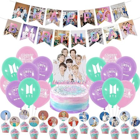 Bts Födelsedagsfest Dekorationer, Kpop Födelsedagstillbehör För Bangtan Boys Fans Inkluderar Bts Grattis På Födelsedagen Banner Tårtdekorationer 