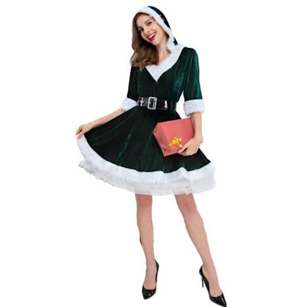 Julekjole til kvinder med V-udskæring og nederdelsstøtte