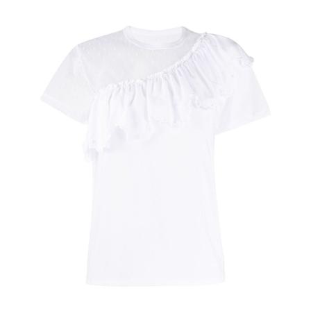 RED Valentino T-shirt med tyl trim Hvid, Dame T-shirts