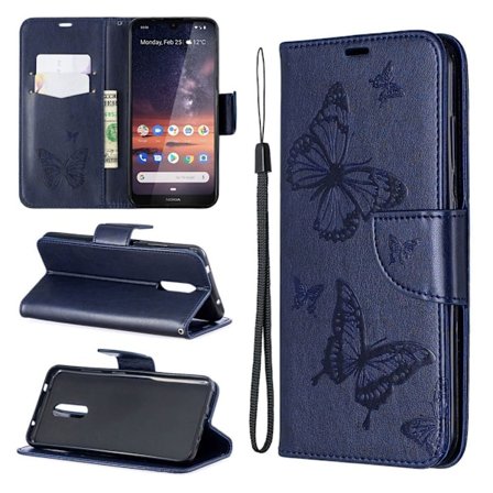 Butterfly läder Nokia 3.2 fodral - Blå