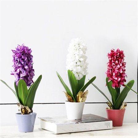 3 stk. Hyacint Kunstig Blomst Med Knold Buket Blade Til Hjem Farmh