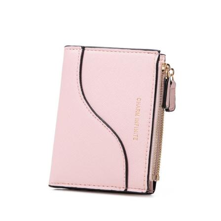 Kvinnor plånbok myntväska Xiaoxi K Texture Dubbel dragkedja Kvinnlig koreansk stil Färg Kontrast Kort Pink