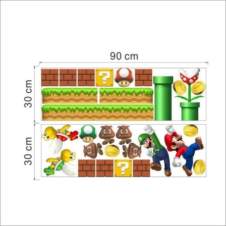 To dele 30×90 cm Super Mario-klistermærker Dekorative vægklistermærker til børneværelser