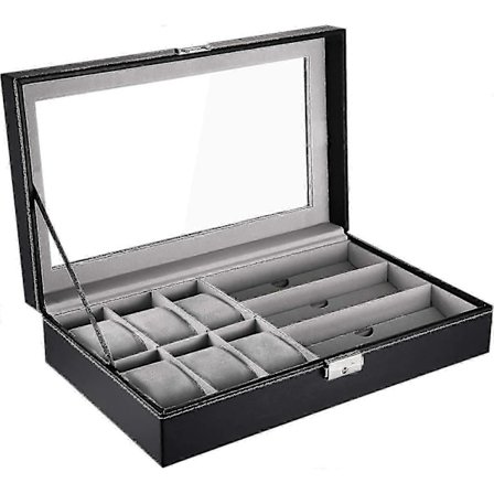 Urkasse Brille Opbevaringsboks, Syntetisk Læder Ur Display Etui Solbrille Organizer Låsbar