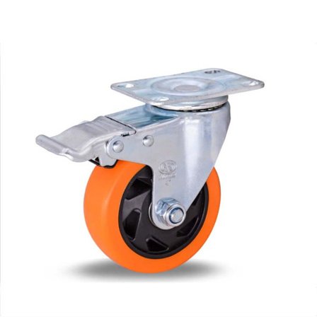 Medium Industrial Swivel Caster sæt med bremse - 3" orange PVC/polyurethan hjul, dobbelte lejer, høj belastning