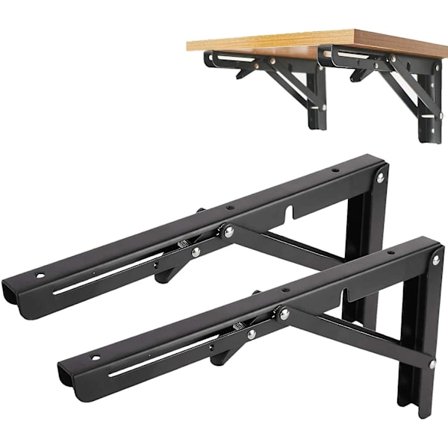 Sett med 2 metallveggmonterte sammenleggbare hyllebraketter, industrielle veggmonterte hyllebraketter, sammenleggbar brakett for arbeidsbenk, garasje,