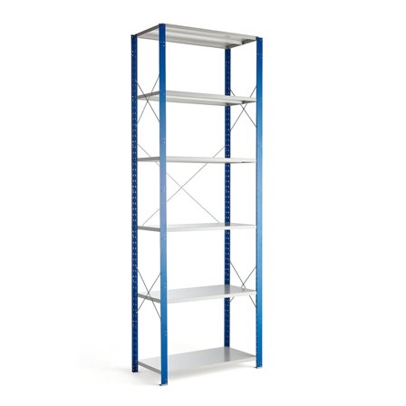 Reol MIX, grundsektion, 3000x1000x500 mm, blå, grå hylder