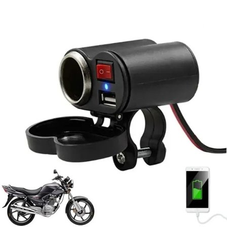 Professionell 12V Motorcykel Styre USB Laddare Vattentät Cigarett-te Lättare Uttag med brytare