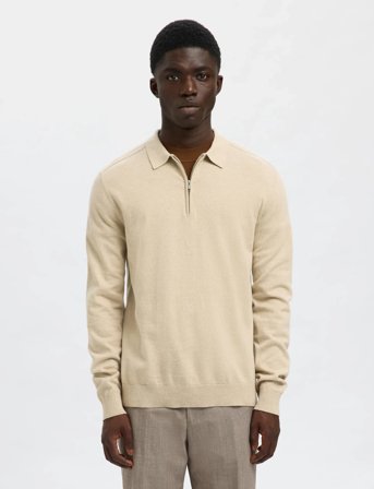Selected Slhberg Ls Half Zip Polo Noos - Cream - L