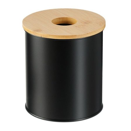 Relaxdays Badrumsavfall, 2 liter, bambulock med hål, rund, för sminkbord, svart