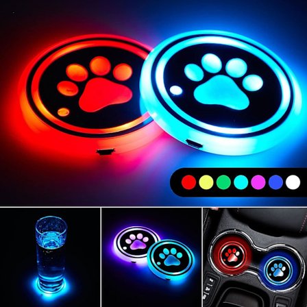 4 delar LED-kopphållare Lights Dog Paw Car Coaster Color Changin