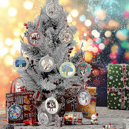 40 Stykker Julefoto Ornamenter Billedramme Filt Rundt Juletræs Ornament
