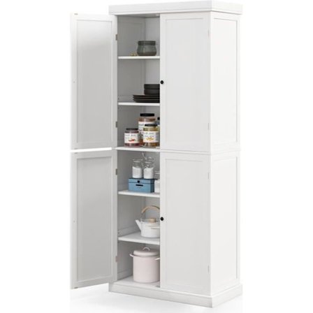 COSTWAY Sideboard-Köksskåp - 4 dörrar, 2 justerbara hyllor, tippskydd - Vardagsrum, Matsal - Vit