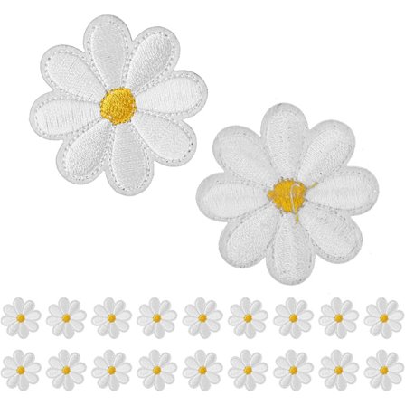 20 st prästkragar blommor strykjärn på lappar för kläder, broderade lappar