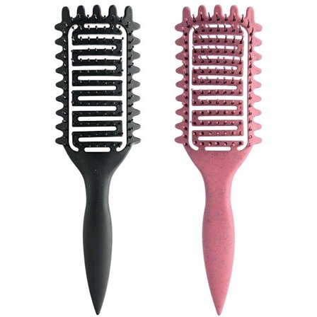 Krøllstylingbørste, krøllebørste, pustende børste, for å gre, forme og definere krøllete hår, egnet for kvinner og menn, svart