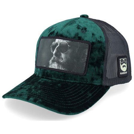 Bearded Man - Zelená trucker Kšiltovka - Shades And Beard Patch Velvet Green/Black A-Frame Trucker @ Hatstore