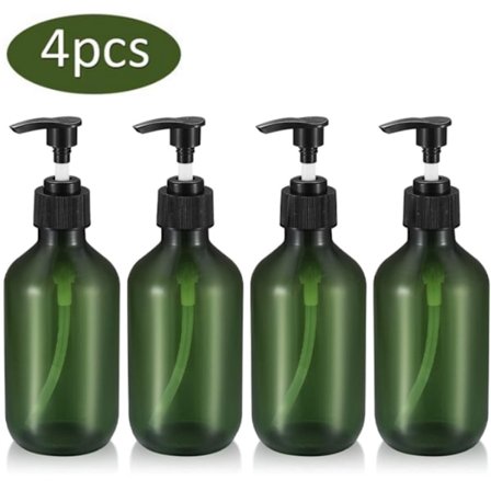 ING Fire-delt pumpeflaskesæt - 300 ml - Sæbedispenser - Sæbedispenser - Genopfyldelig shampoo- og shower gel-flaske - PET-plast
