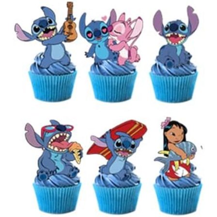 24 stk Stitch kakepynt Cupcake pynt kakepynt, Stitch bursdagsfestpynt