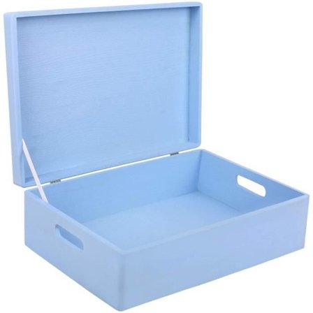 Træopbevaringsboks til at dekorere blå - Creative Deco - XL - 40 x 30 x 14 cm - med låg og håndtag