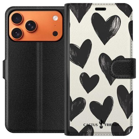 Yhteensopiva Lompakkokotelo Apple Apple iPhone 17 Pro Max Cactus and Friends - Bold Black Love Pattern