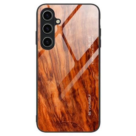 SKALO Samsung A15 5G Wood karkaistu lasi TPU-suojakuori - Oranss Orange