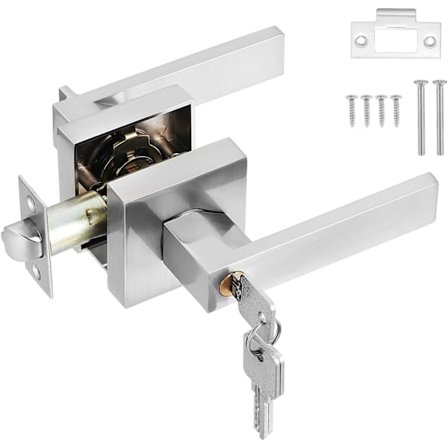 Dørhåndtak med lås, innerdørhåndtak med lås og nøkkel, firkantet inngangsdørhåndtak for soverom, kontor venstre eller høyre